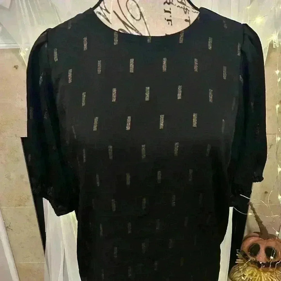 Madewell Metallic Jacquard Puff Sleeve Top. Small. Preowned. - Picture 1 of 4